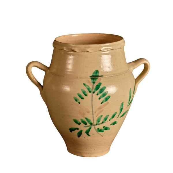 Antique painted two-handle majolica pot