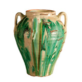 Antique glazed four-handle majolica pot
