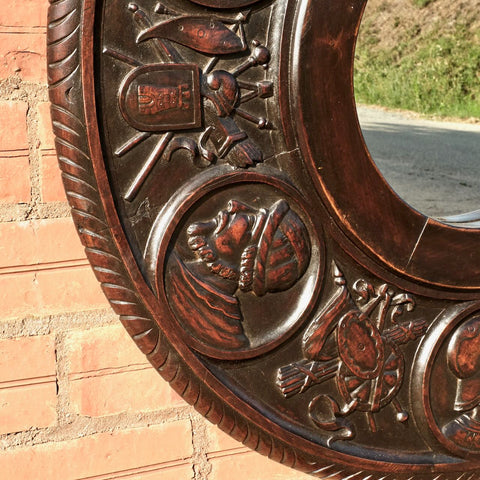 Antique carved walnut brazier pan mirror
