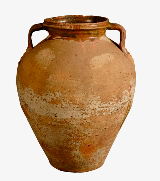 Antique Two-handle semi-glazed olive oil jar