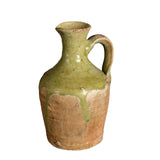 Antique single handle semi-glazed oil pitcher, green