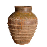 Antique small glazed, crimped and incised oil jar