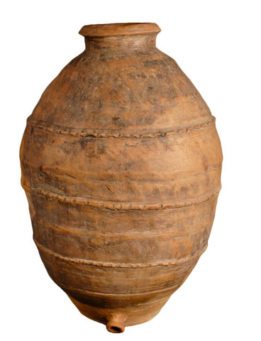 Antique large crimped rolled neck oil jar