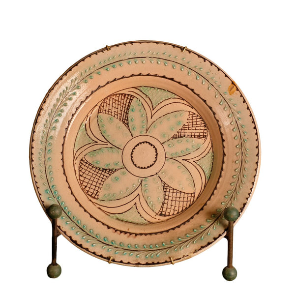 Antique large green and manganese glazed plate
