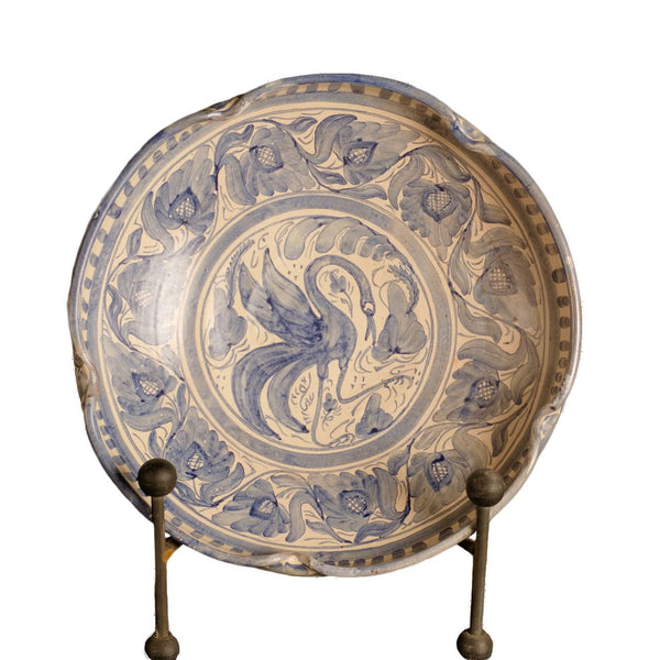 Antique large painted blue and white bowl