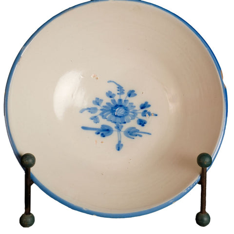 Antique large blue and white bowl with floral motif