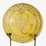 Antique yellow and green Morrocan plate with large leaf