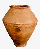 Antique incised, corded and semi-glazed terracotta oil jar