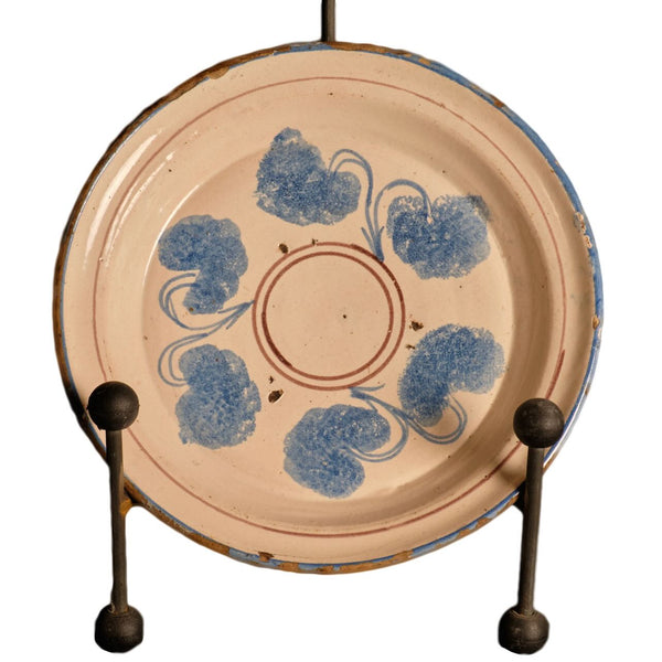 Antique blue and white sponged flower platter