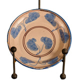 Antique blue and white sponged flower platter