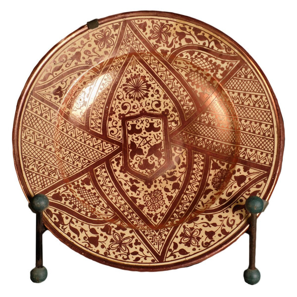 Antique large luster ware platter with copper glaze