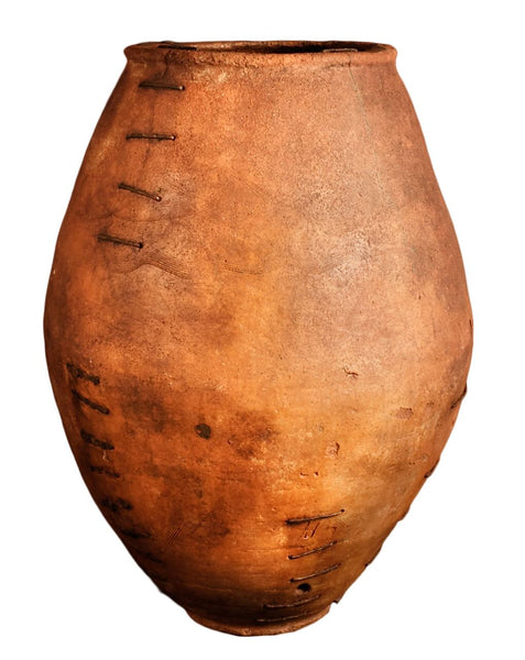 Antique large stapled terracotta olive oil jar