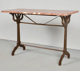Antique iron bistro table with red marble top