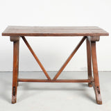 Antique rustic lyre leg pine table