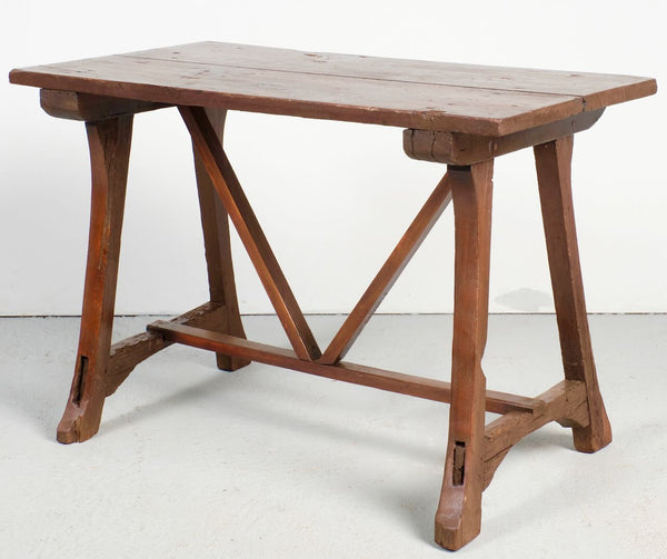 Antique rustic lyre leg pine table