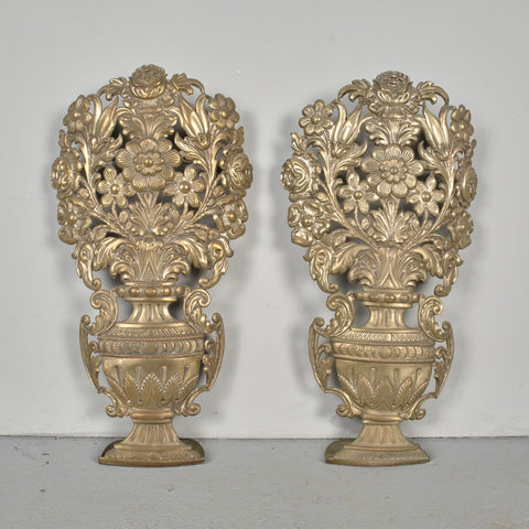 Antique pair of pierced metal repoussè sconces