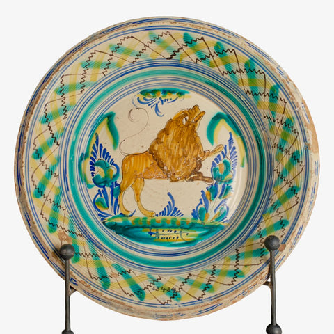 Antique large painted and glazed wash basin, “Lion”