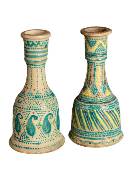 Antique pair of Moroccan majolica bottles
