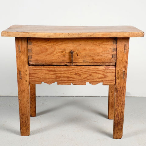 Antique scalloped skirt pine game dressing table with drawer