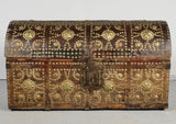 Antique studded leather Mudejar travel trunk