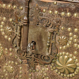 Antique studded leather Mudejar travel trunk