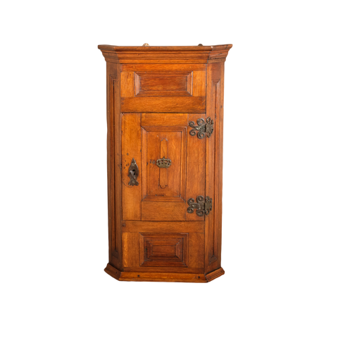 Antique small single-door corner cabinet, oak