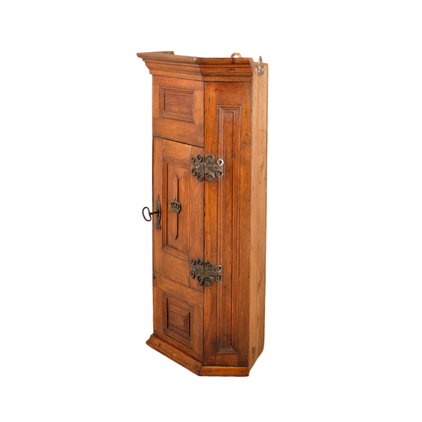 Antique small single-door corner cabinet, oak