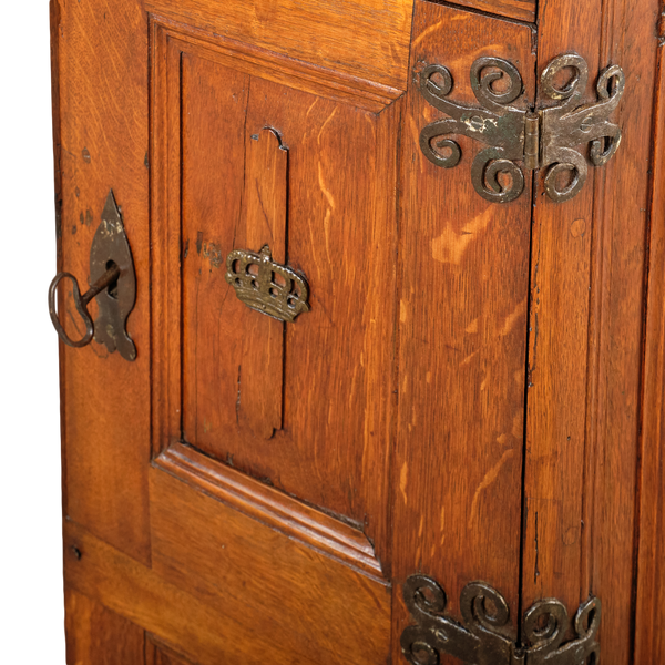 Antique small single-door corner cabinet, oak