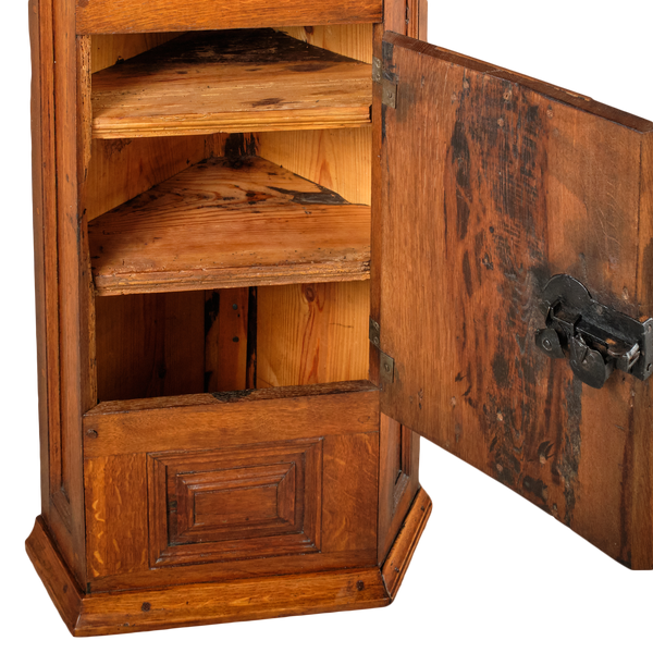 Antique small single-door corner cabinet, oak