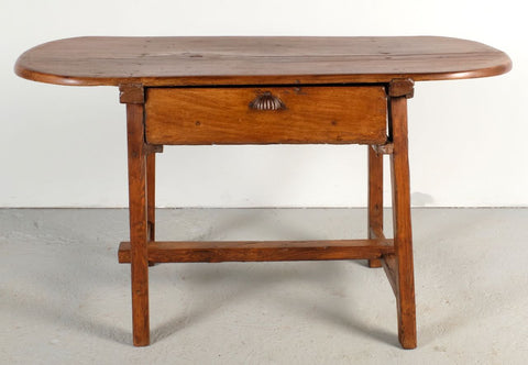 Antique oval top game dressing table with drawer, walnut