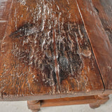 Antique heavily carved turned leg three-drawer library table, walnut