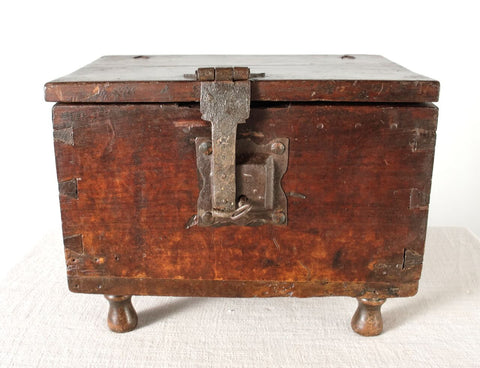 Antique carved document / valuables box, chestnut