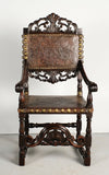 Antique carved tooled leather Spanish colonial arm chair