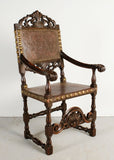Antique carved tooled leather Spanish colonial arm chair