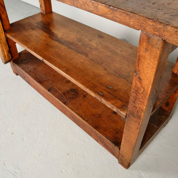 Antique carpenter’s work bench console table, oak and beech