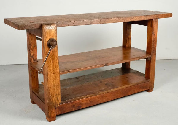Antique carpenter’s work bench console table, oak and beech