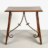 Antique second Renaissance accent table with iron stretchers, beech