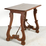 Antique second Renaissance accent table with iron stretchers, beech