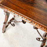Antique second Renaissance accent table with iron stretchers, beech