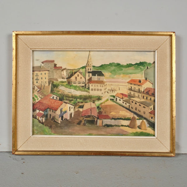 Antique framed water color, “French Basque Village”