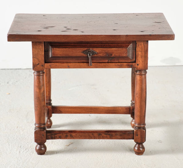 Antique mast leg accent with drawer, walnut