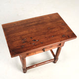 Antique mast leg accent with drawer, walnut