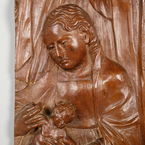 Antique carved walnut fragment, “The Holy Family”