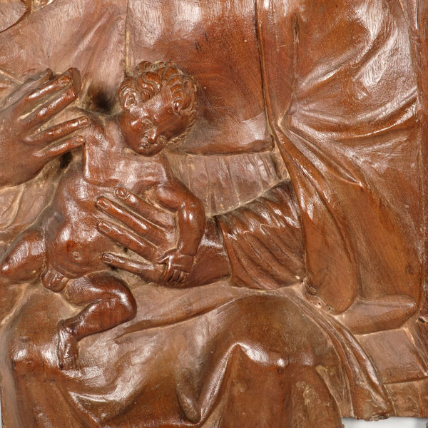 Antique carved walnut fragment, “The Holy Family”