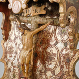 Antique carved and polychromed canopied crucifixion