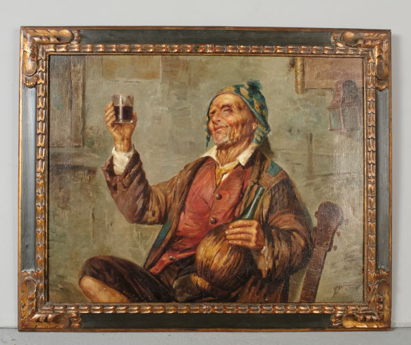 Antique oil on linen, “El Borracho” (”The Drunk”)