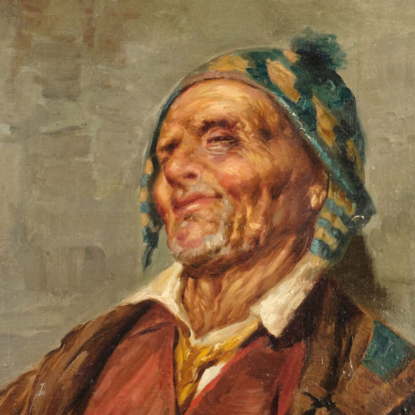 Antique oil on linen, “El Borracho” (”The Drunk”)