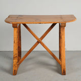 Antique rustic village demi-lune table, pine