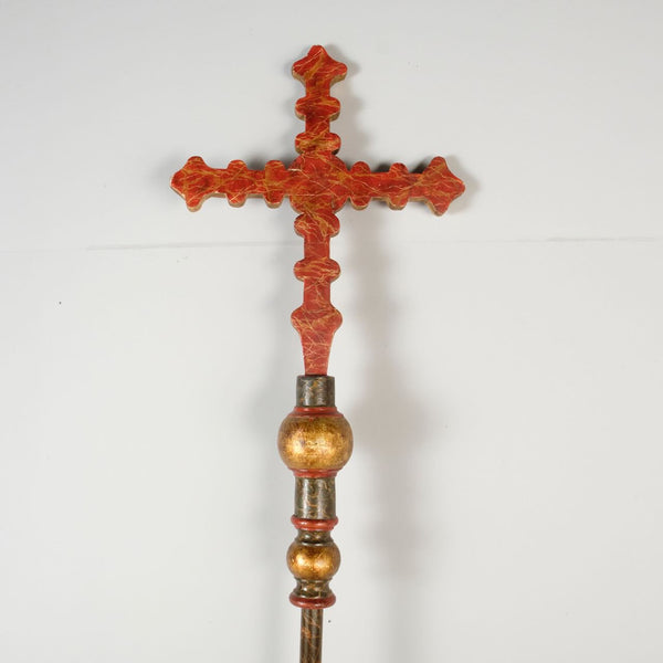 Antique polychromed wooden processional cross