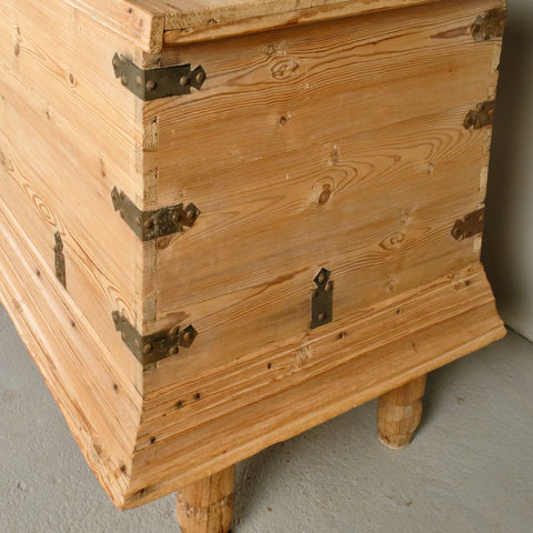 Tall antique Alpujarran chest with banded hinges, pine